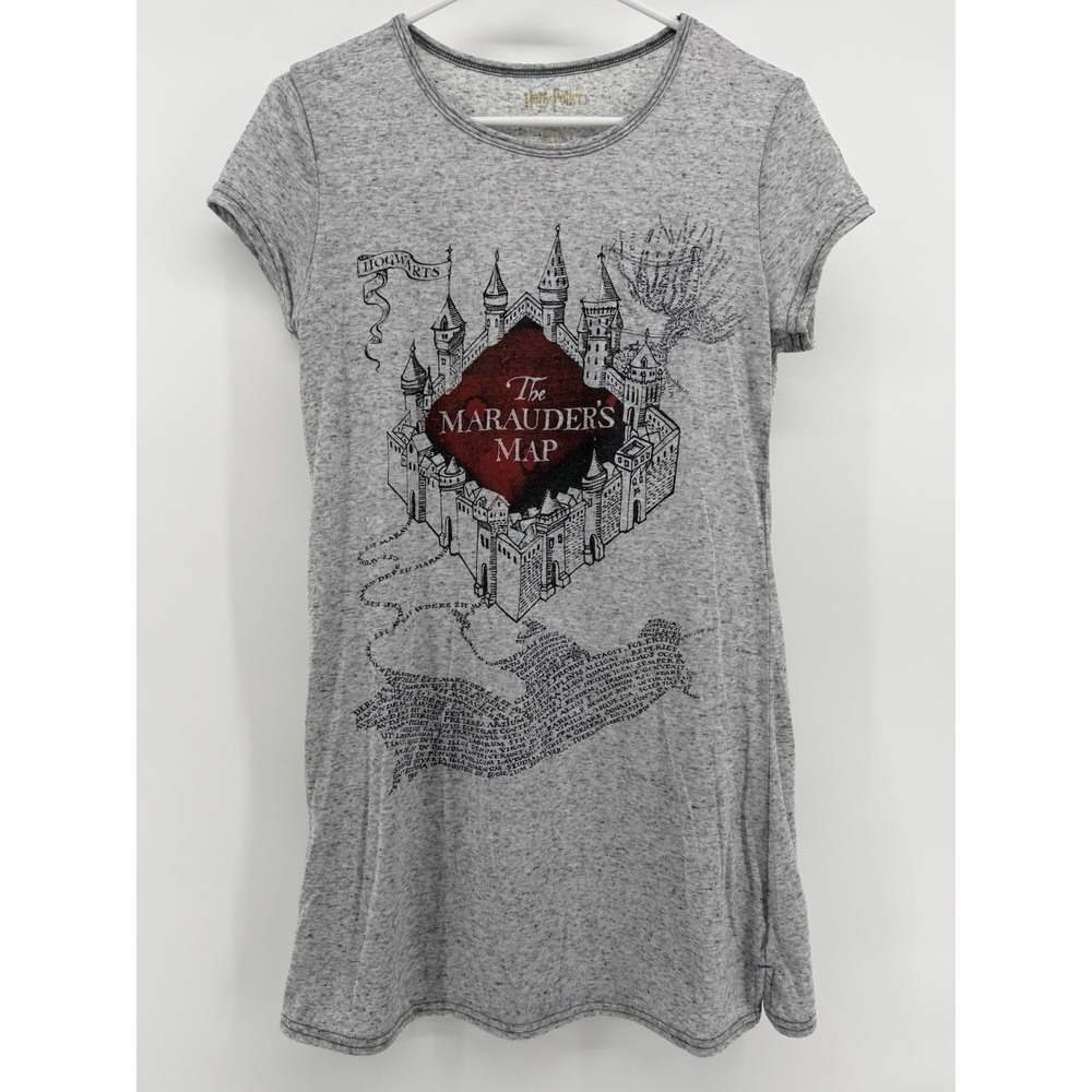 Harry Potter T-Shirt Women's Short Sleeve Gray Marauders Map Size Large